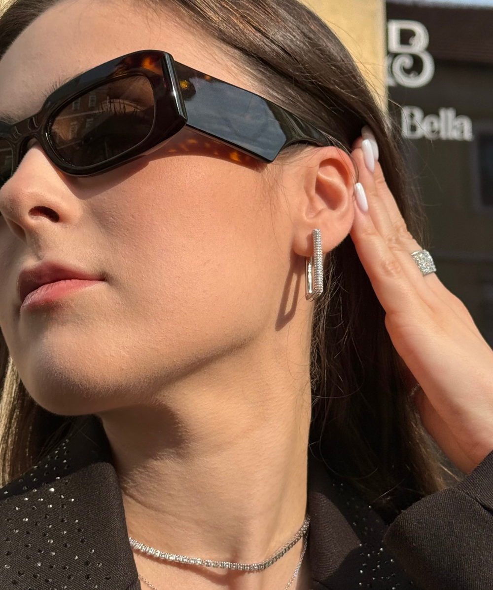 Cercei de damă din argint sterling dreptunghiular GLAM, JETTE