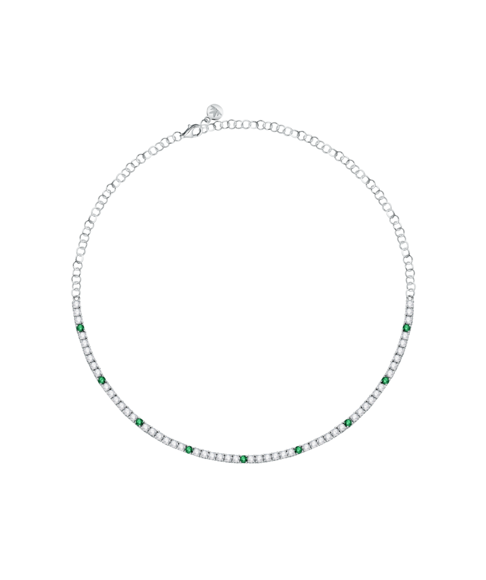 Colier dama argint Tesori tennis cu pietre verzi, reglabil, MORELLATO
