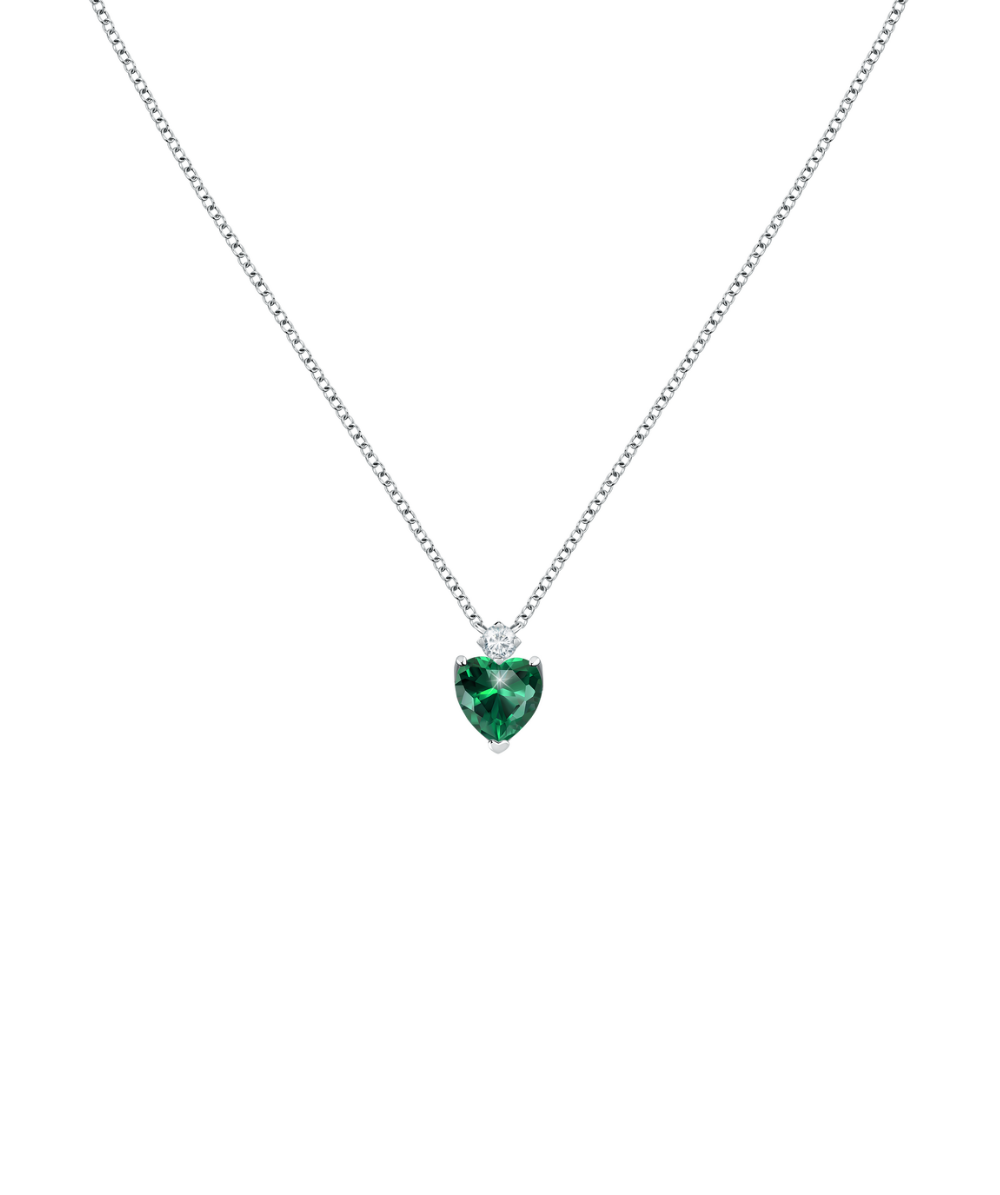 Women's necklace sterling silver Tesori Emerald heart-shaped