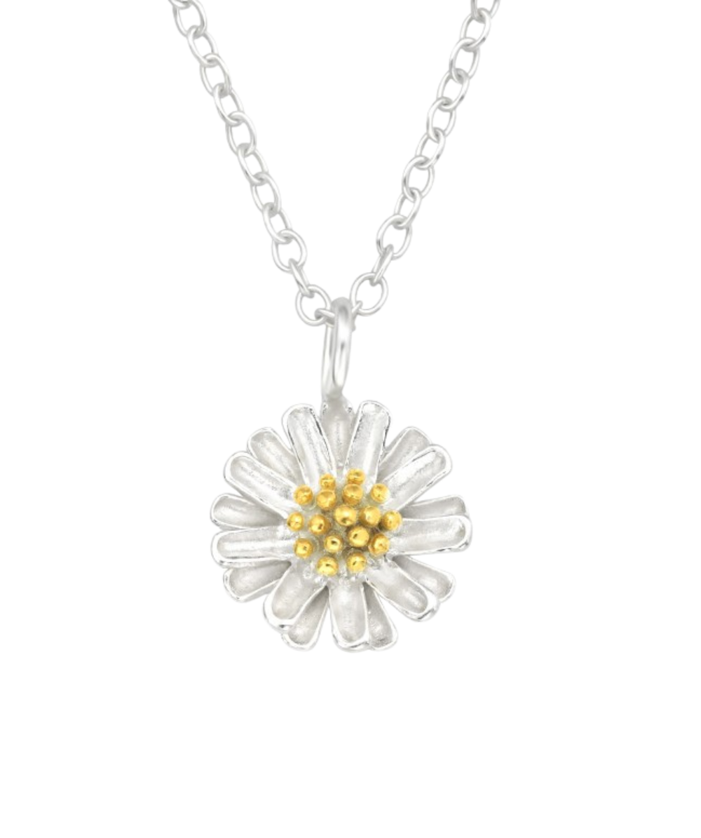 Women's silver necklace with daisy pendant, Tessora