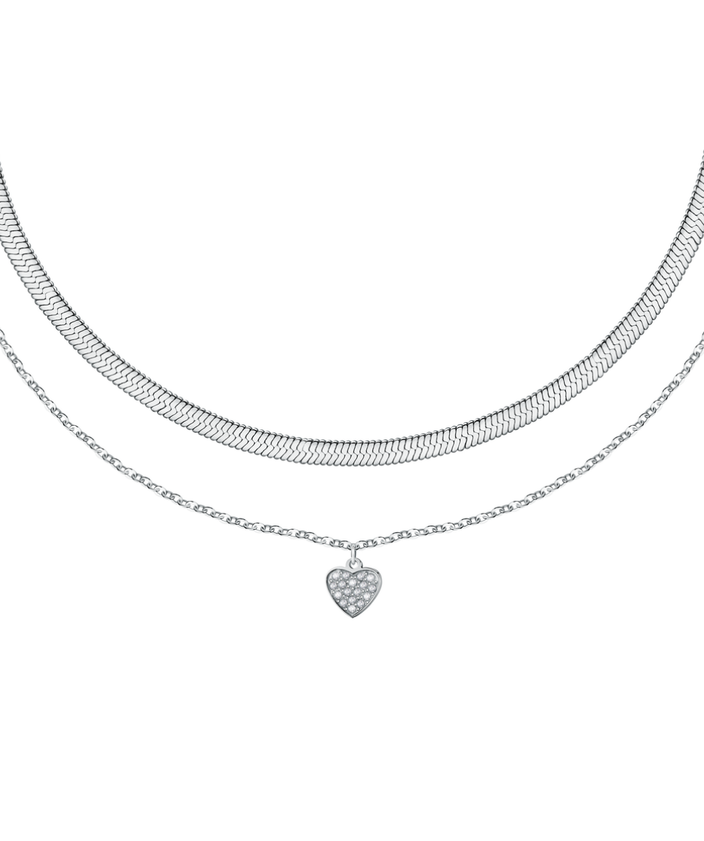 Colier de damă cu lanț dublu si pandantiv inimă, LA PETITE STORY