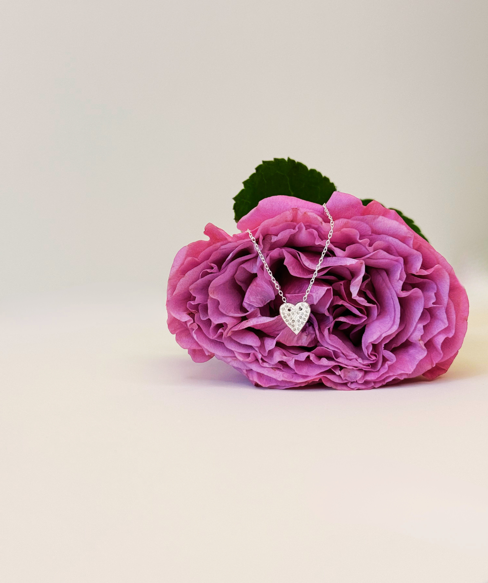 Women's silver necklace with elongated heart pendant, Tessora