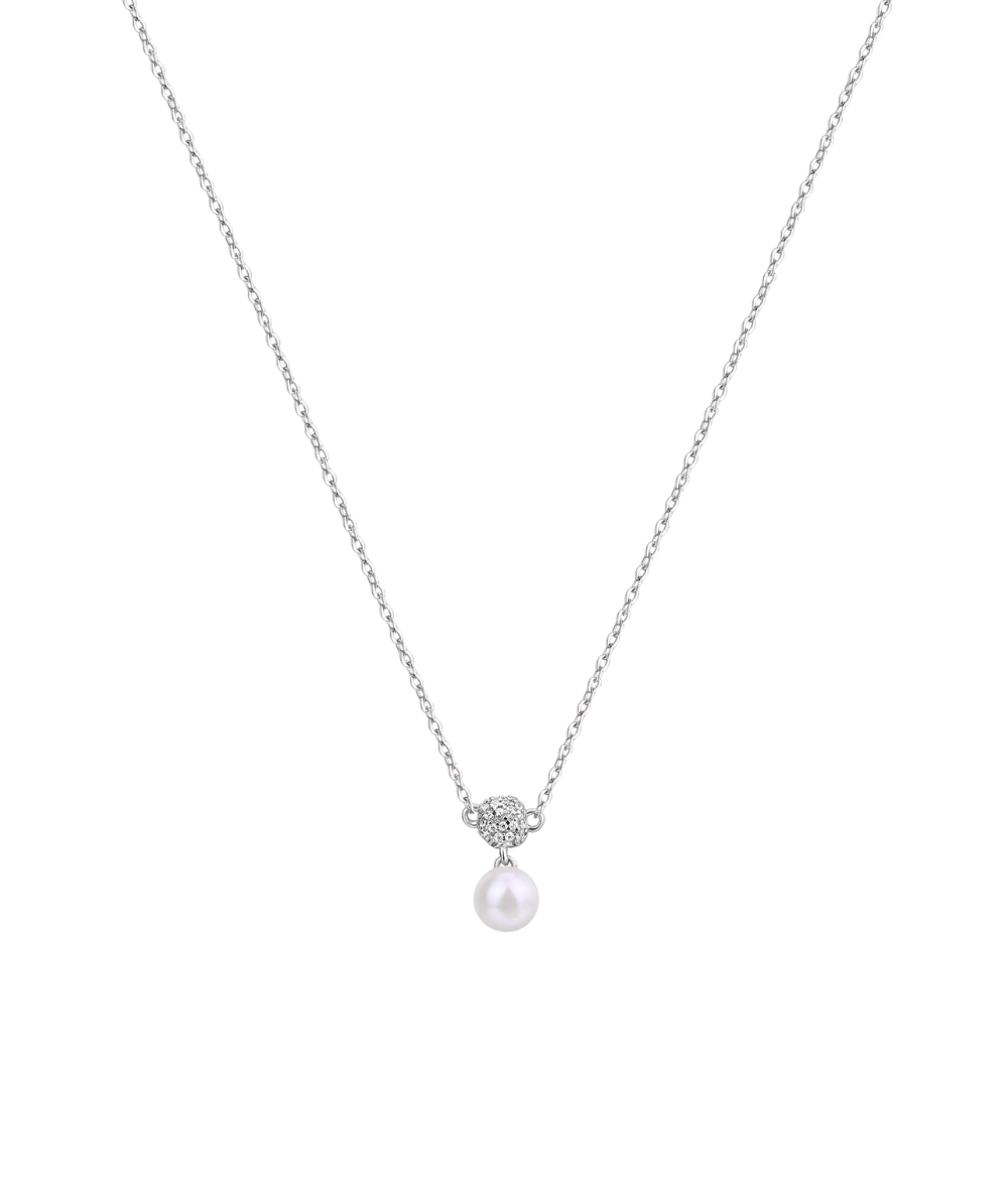 Colier de dama argint AZZURRA scurt, zirconiu alb si perla naturala, 44cm, ROSATO