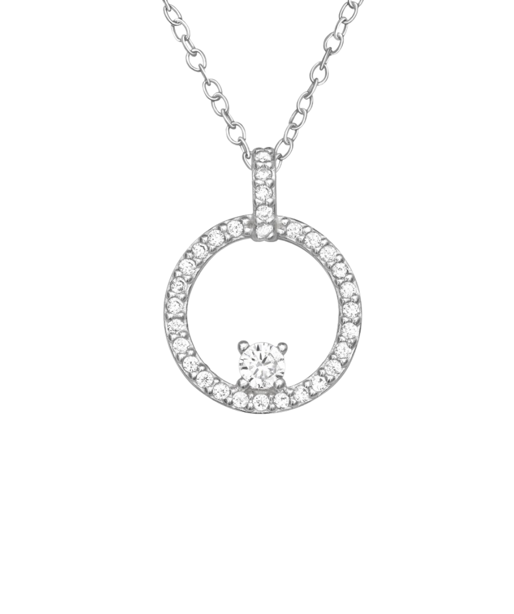 Women's silver necklace with circle and stone pendant, Tessora