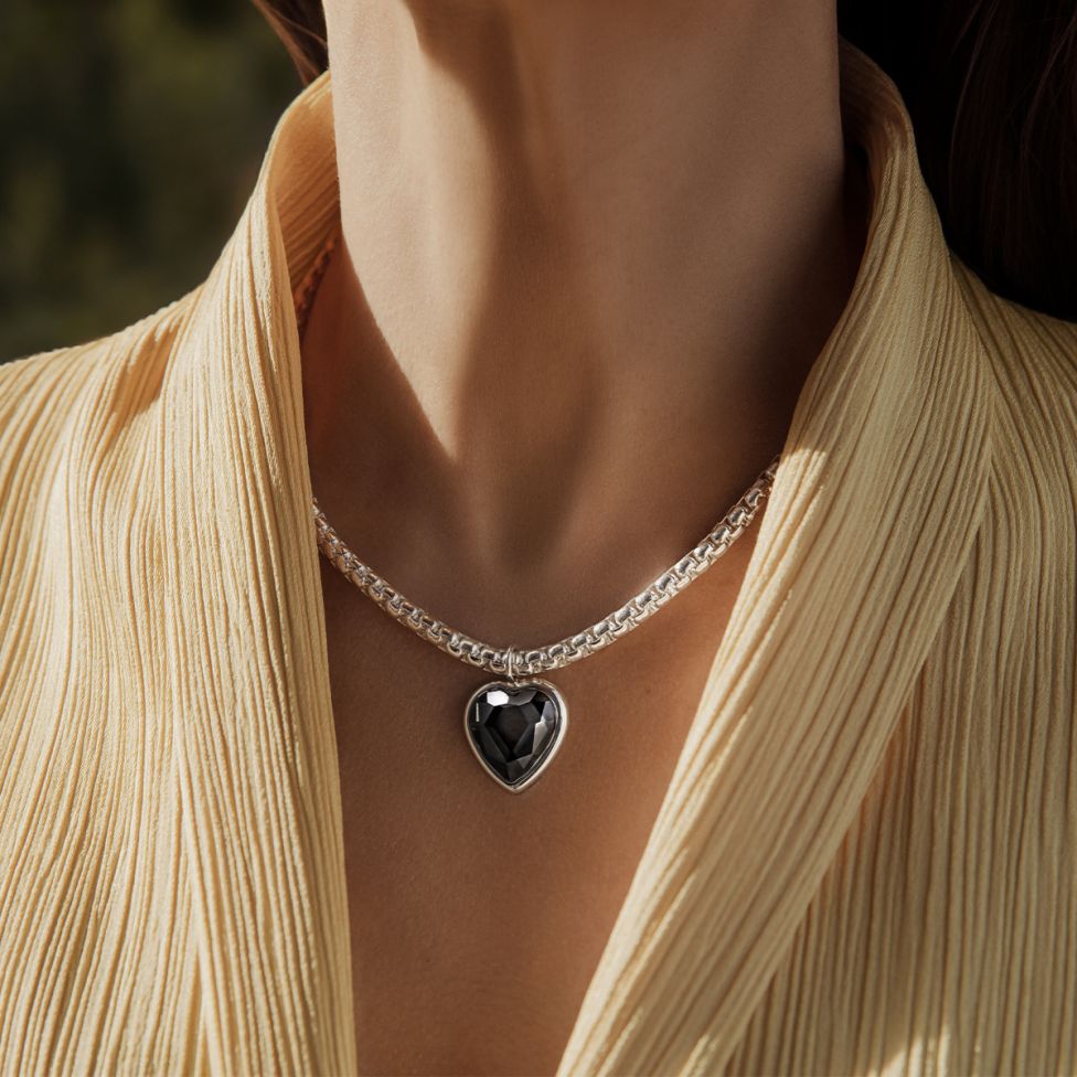 Women's necklace Cube 50 cm with ICONS heart-shaped pendant silver-plated, Lilou