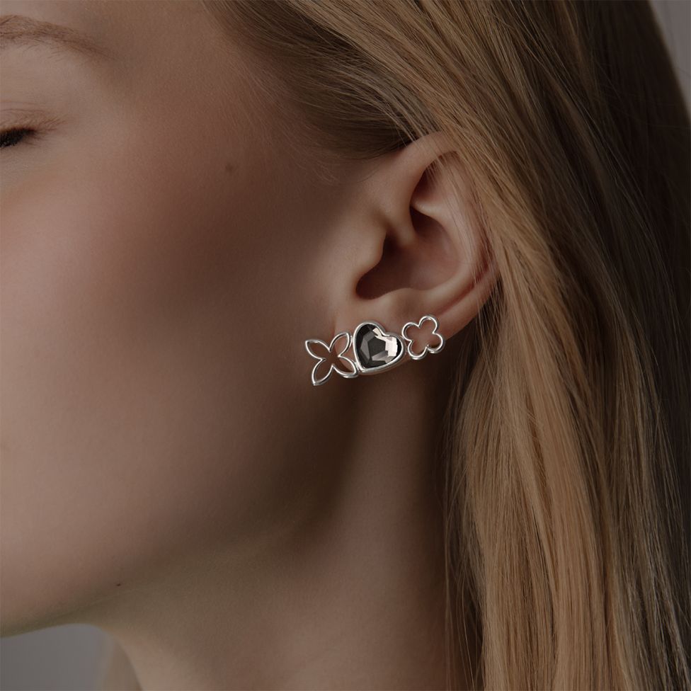 Cercei dama multi Icons cu cristal fumuriu placat cu argint, Lilou