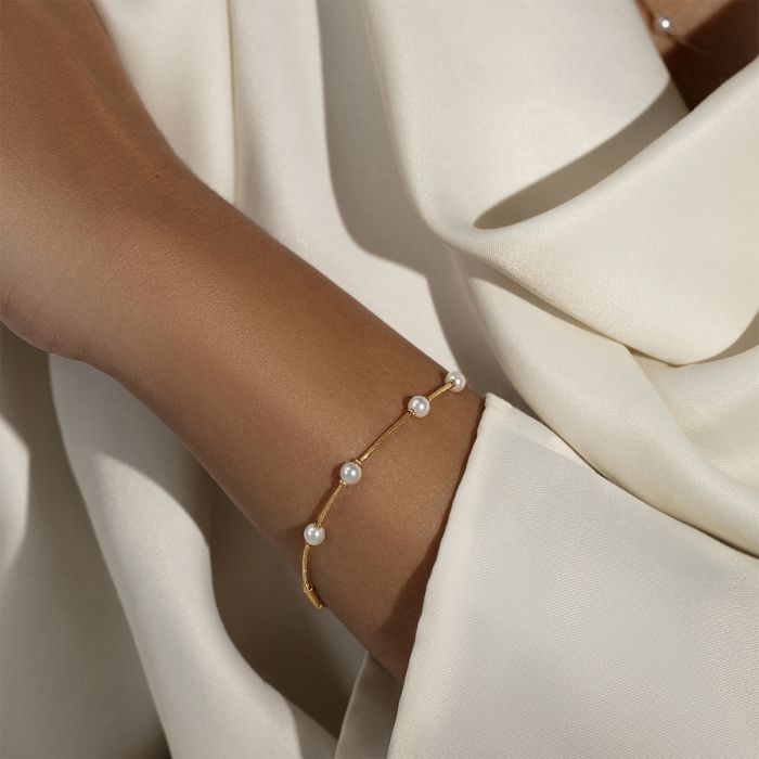 Bratara dama cu perle placate cu aur, reglabila 16 + 5 cm, Lilou