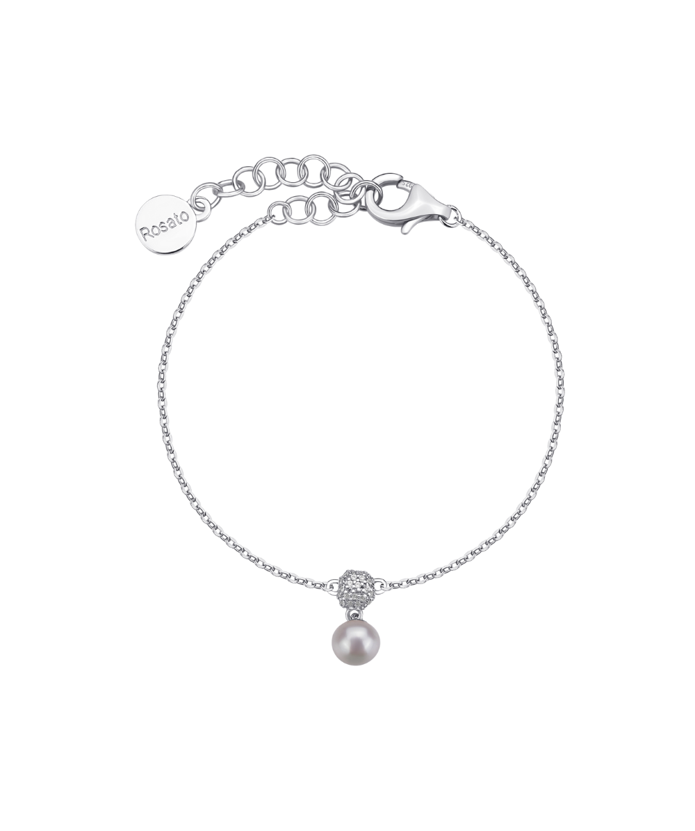 Women's silver bracelet AZZURRA fine chain, zirconia and natural pearl, ROSATO
