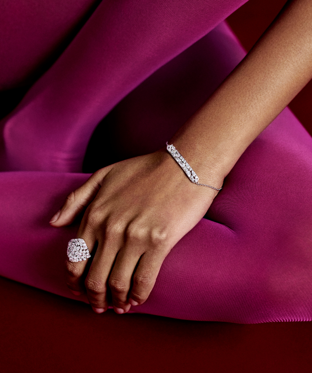 Bratara de dama din argint GEMMA moale, zirconiu alb, ROSATO