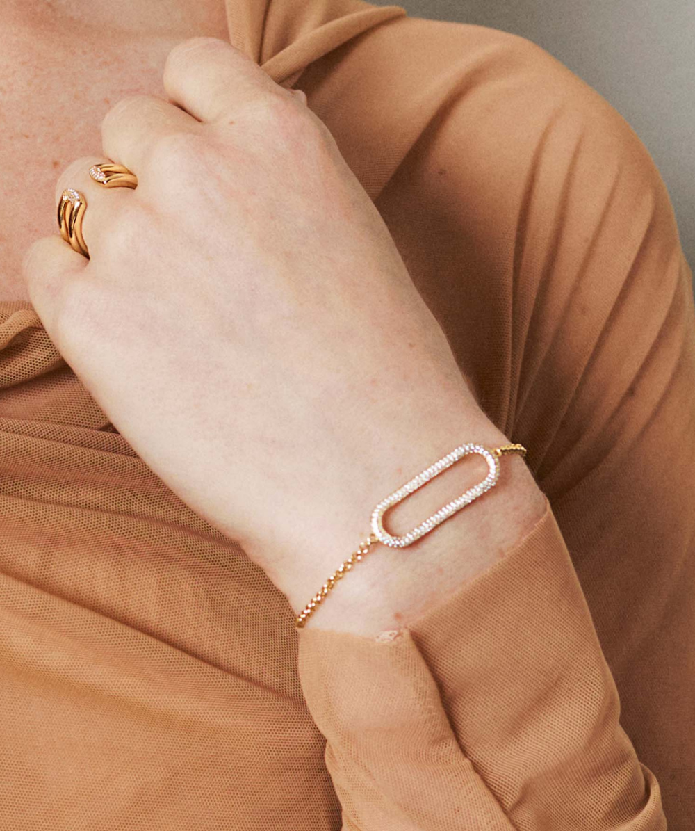 Bratara dama argint BIANCA placata cu aur moale, zirconiu alb, ROSATO