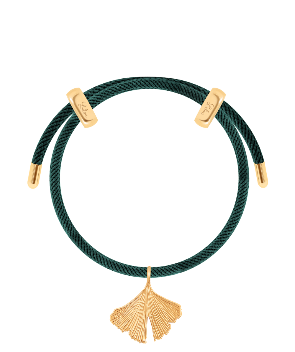 Bratara dama Liana cordon verde cu pandantiv Ginko, reglabila, Lilou