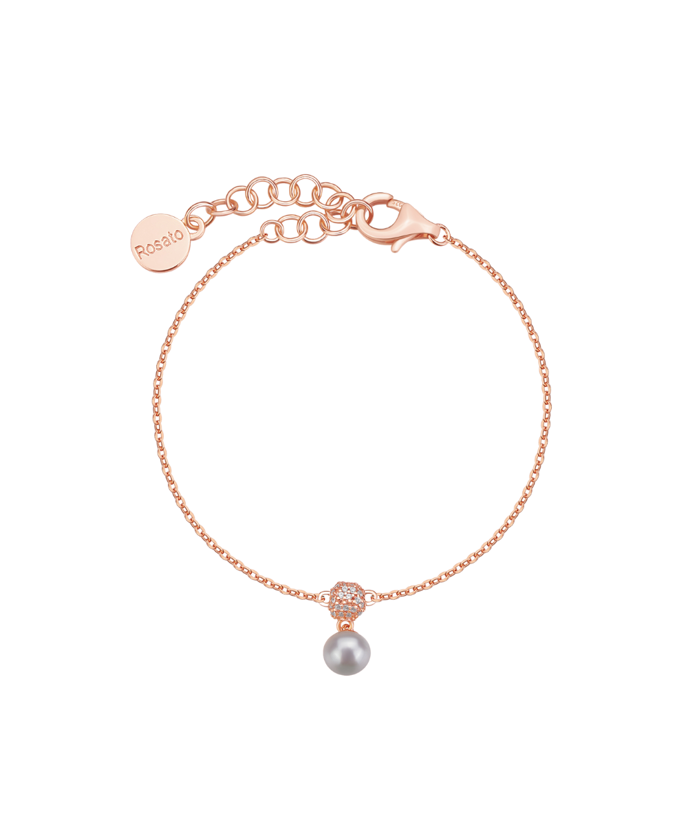 Bratara de dama din argint ajustabila AZZURRA cu pandantiv din perle naturale, ROSATO
