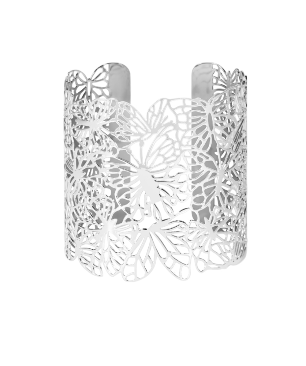 Women's bracelet cuff style Papillon, silver-plated, Lilou