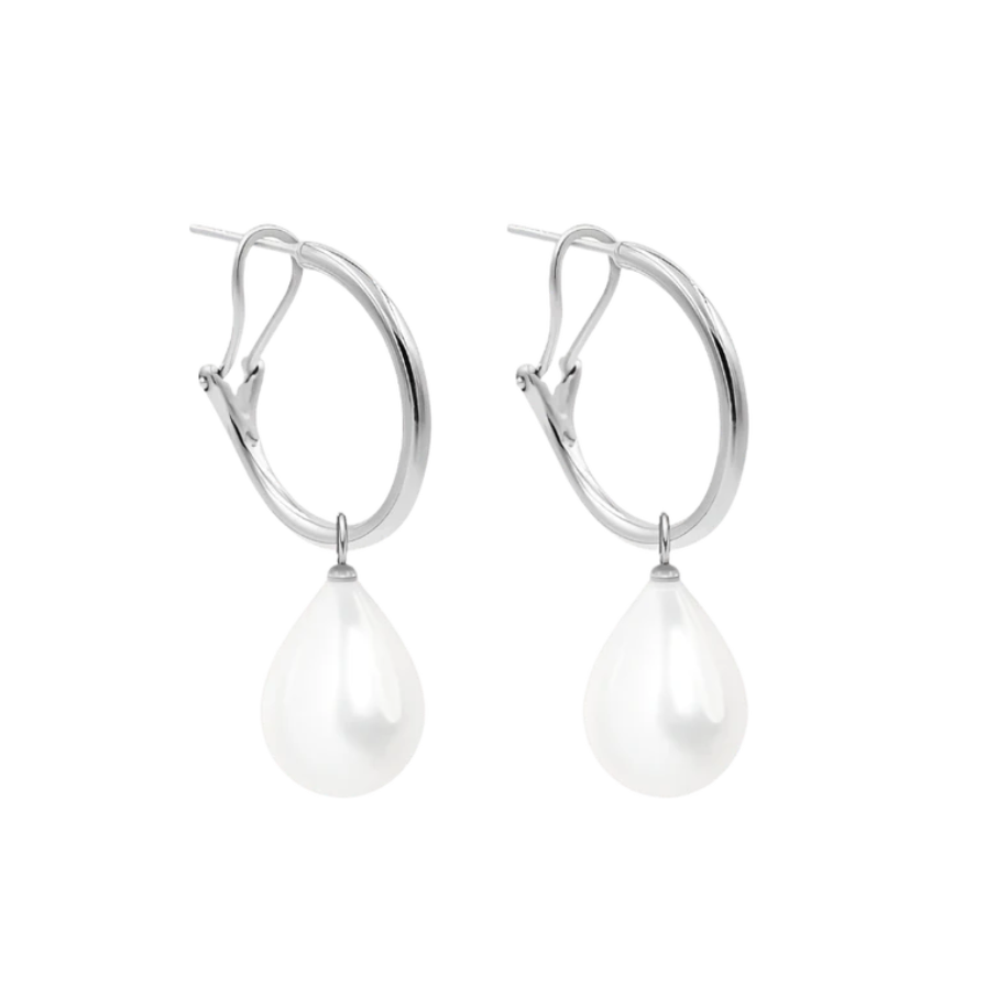 Women's earrings sterling silver creole with pearl pendants, silver-plated, Lilou
