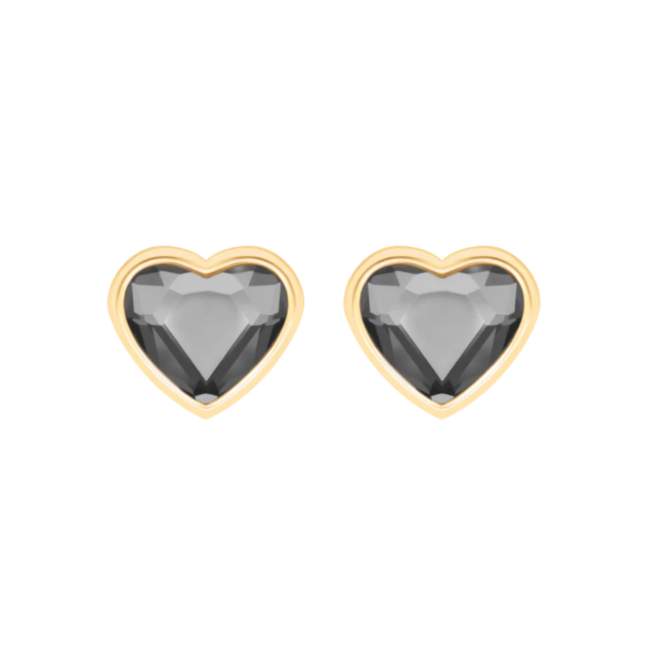 Cercei dama Icons in forma de inima cu cristal fumuriu placat cu aur, Lilou