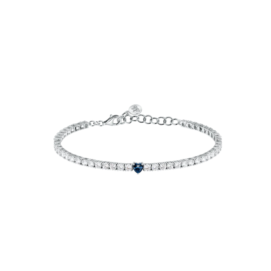 Women's bracelet sterling silver Tesori tennis with blue heart, adjustable 16 cm + 3 cm extension, MORELLATO