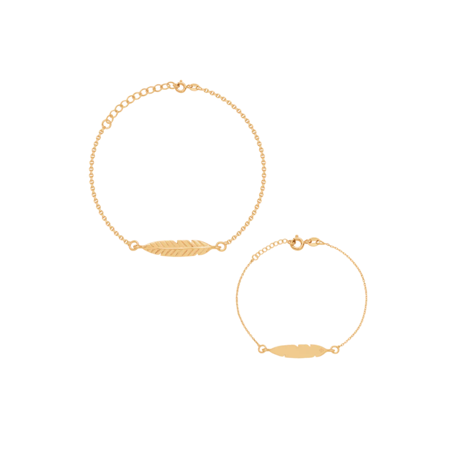 Women's bracelet with feather gold-plated 18k, adjustable 16 cm + 3 cm extension, engravable, Lilou