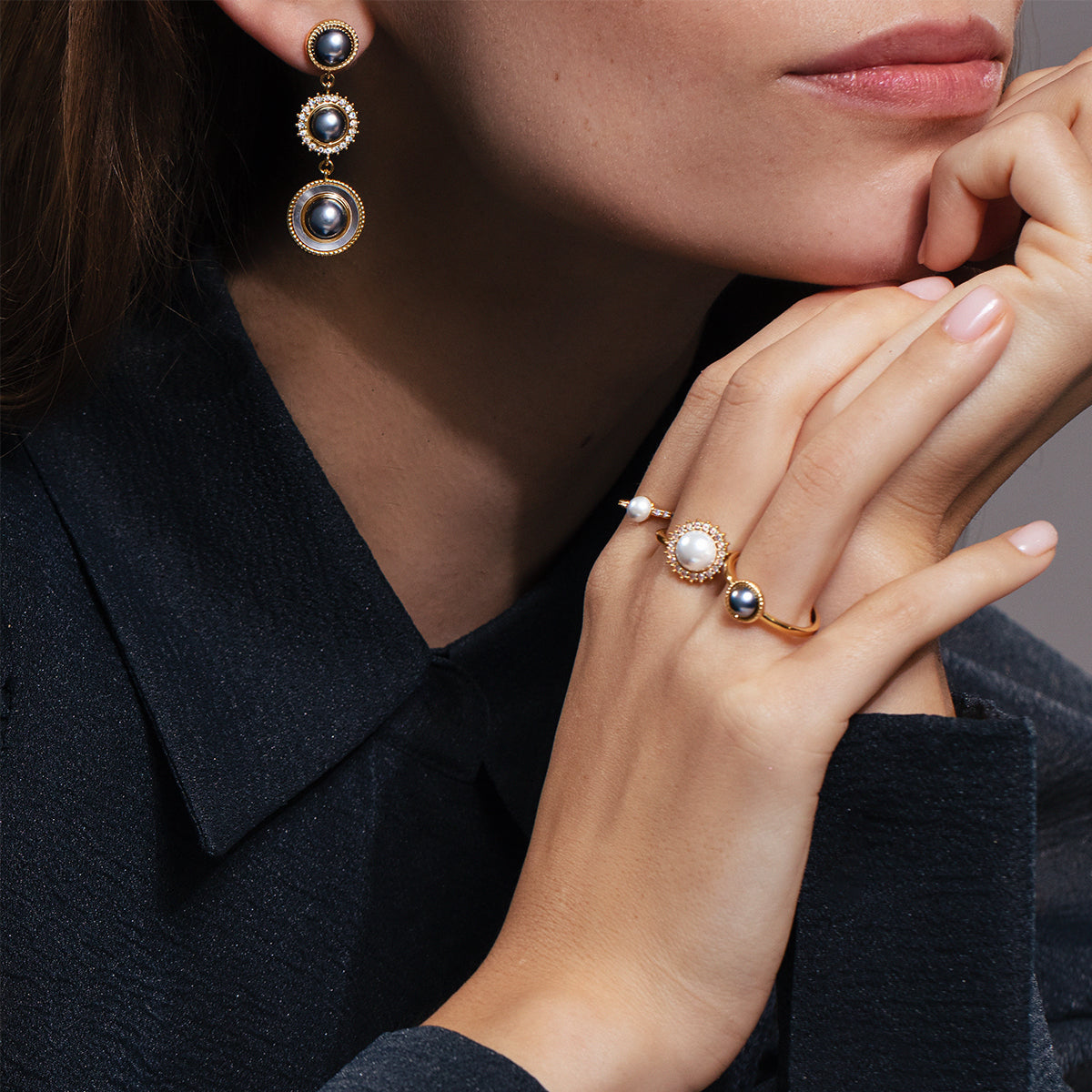 Inel de dama Cosmos cu perla gri, Lilou