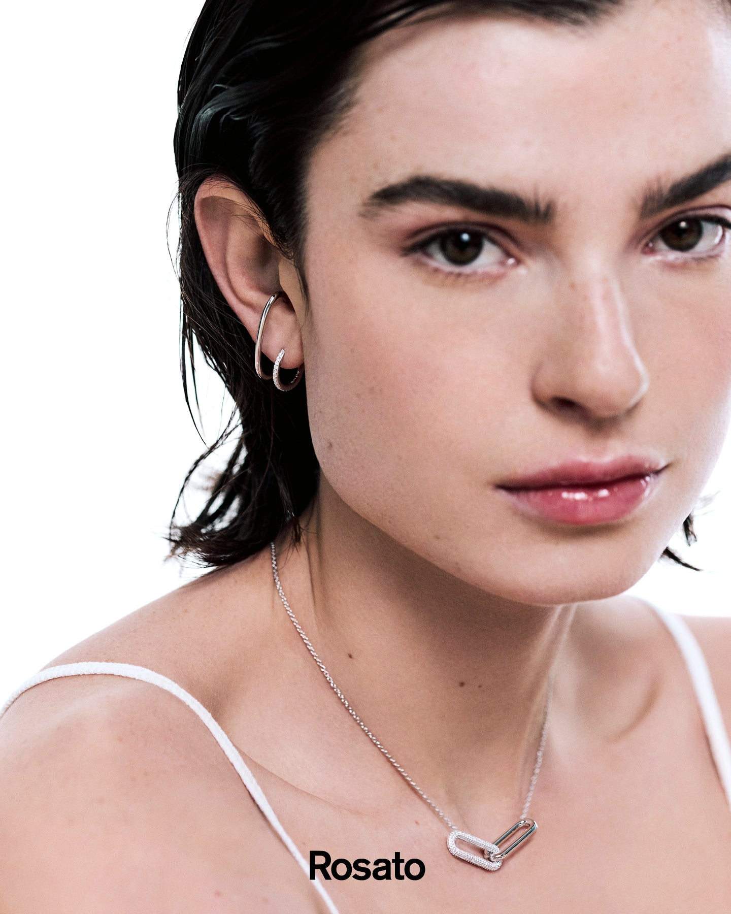 Women's silver necklace BIANCA short, white zirconia, 44cm, ROSATO