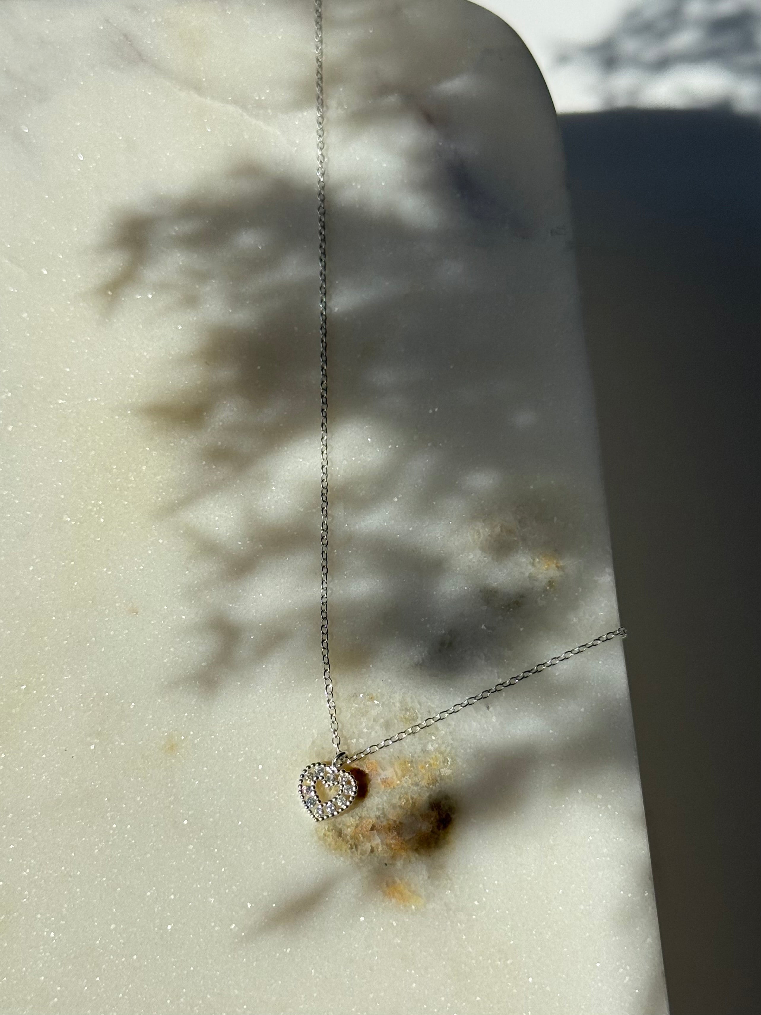 Women's silver necklace with embroidered heart, Tessora