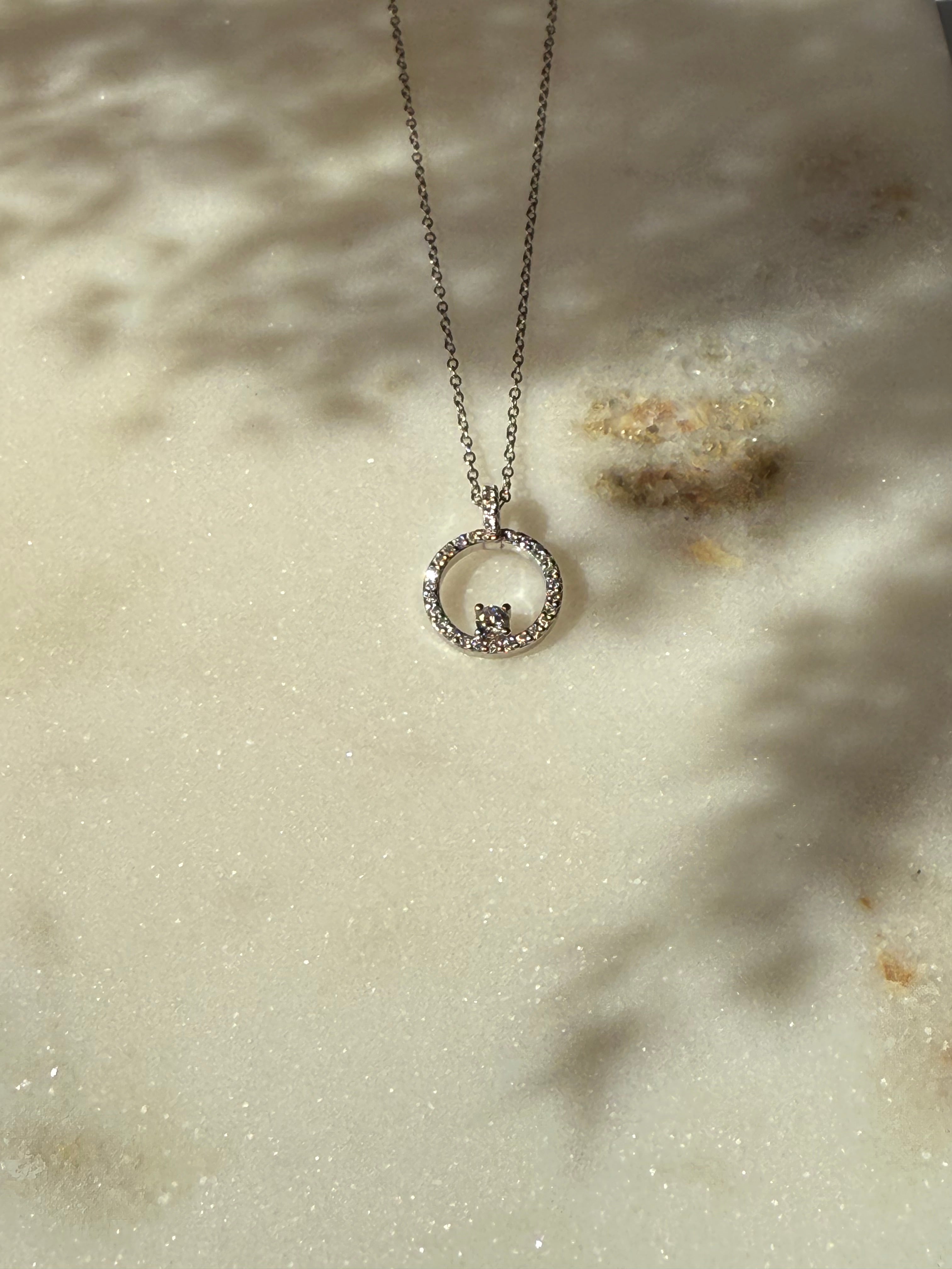 Women's silver necklace with circle and stone pendant, Tessora