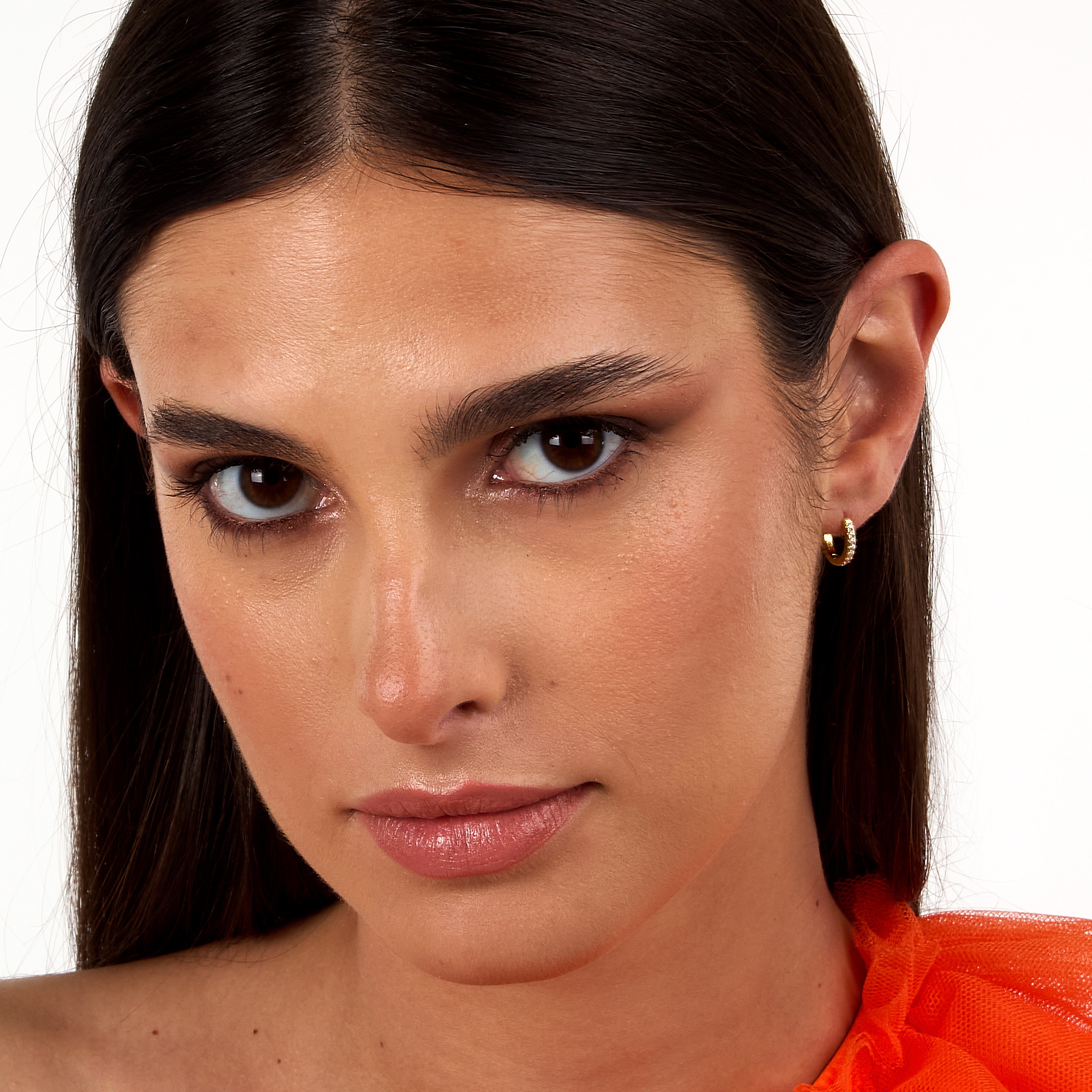 Cercei rotunzi pentru femei din argint cu pietre de zirconiu, finisați în nuanță aurie galbenă, LA PETITE STORY