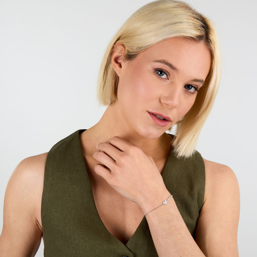 Silver bracelet for women with white zircons, rhodium-plated, La Petite Story