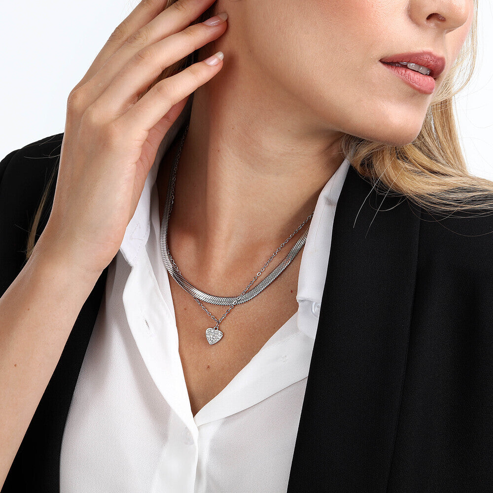 Colier de damă cu lanț dublu si pandantiv inimă, LA PETITE STORY