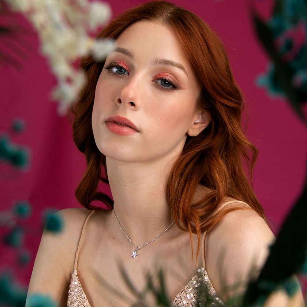 Colier de dama din argint sterling reglabil cu stea si zirconiu alb, LA PETITE STORY