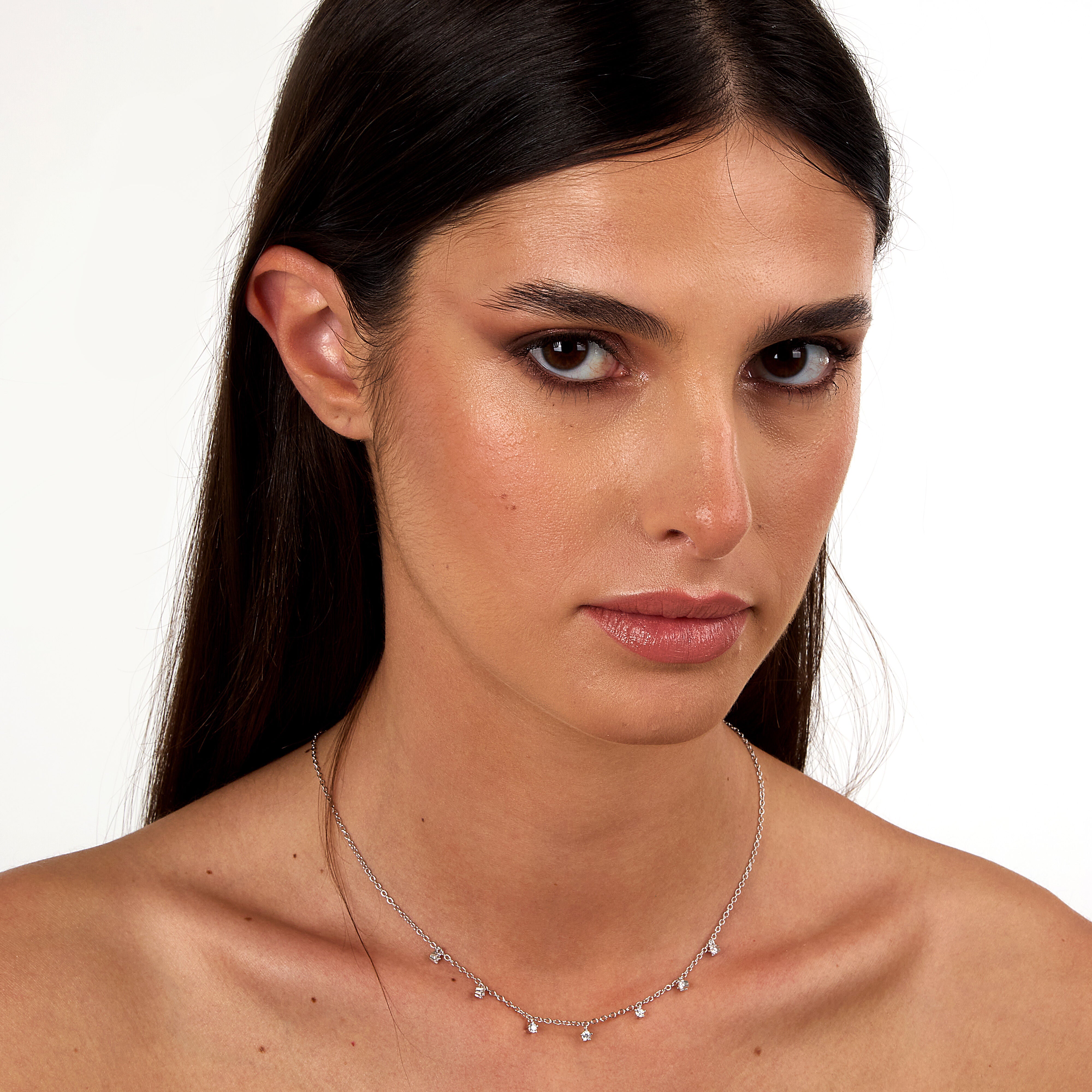 Women's necklace sterling silver with white stones, LA PETITE STORY