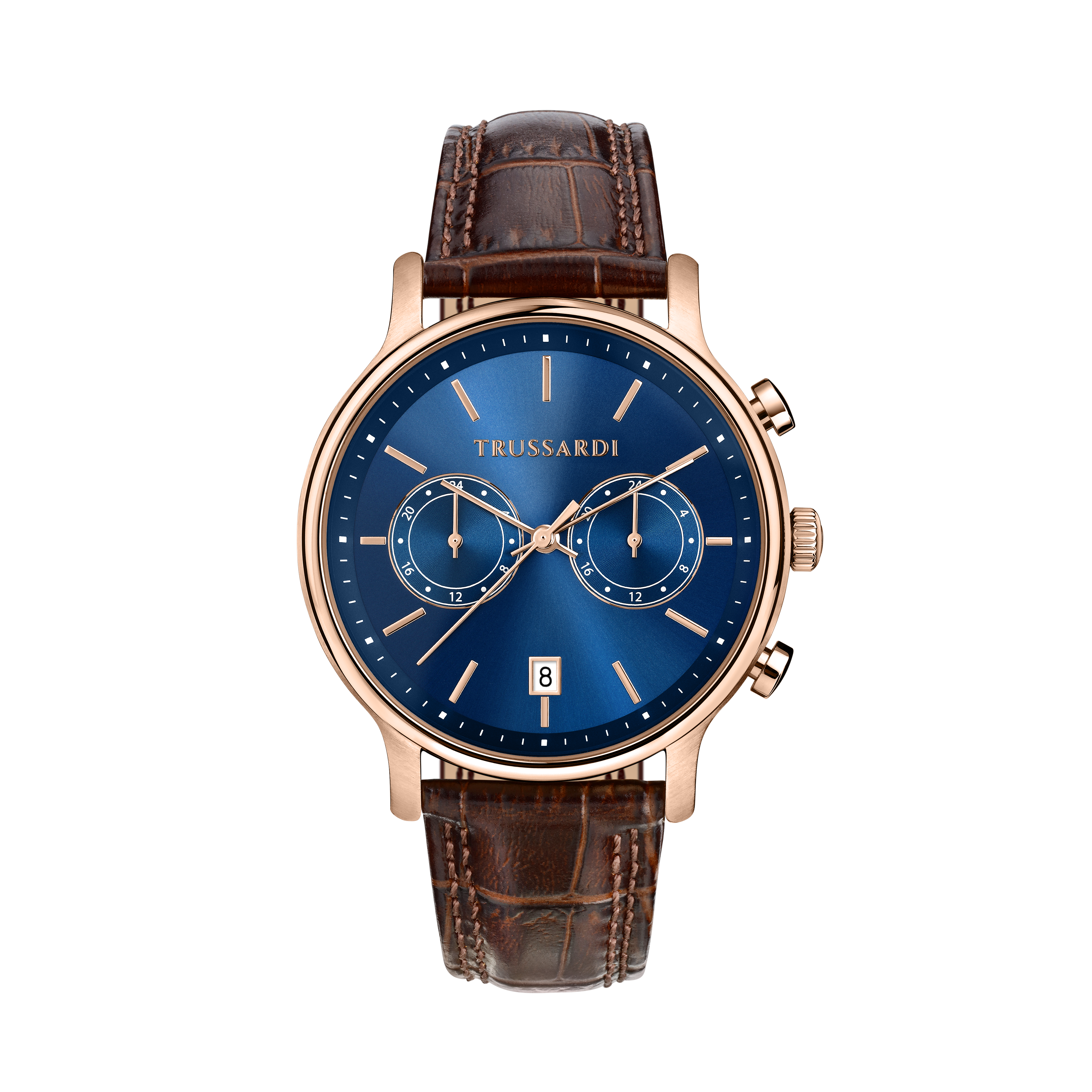 Ceas bărbătesc de 42 mm cu curea din piele maro, T-Inedito, Trussardi