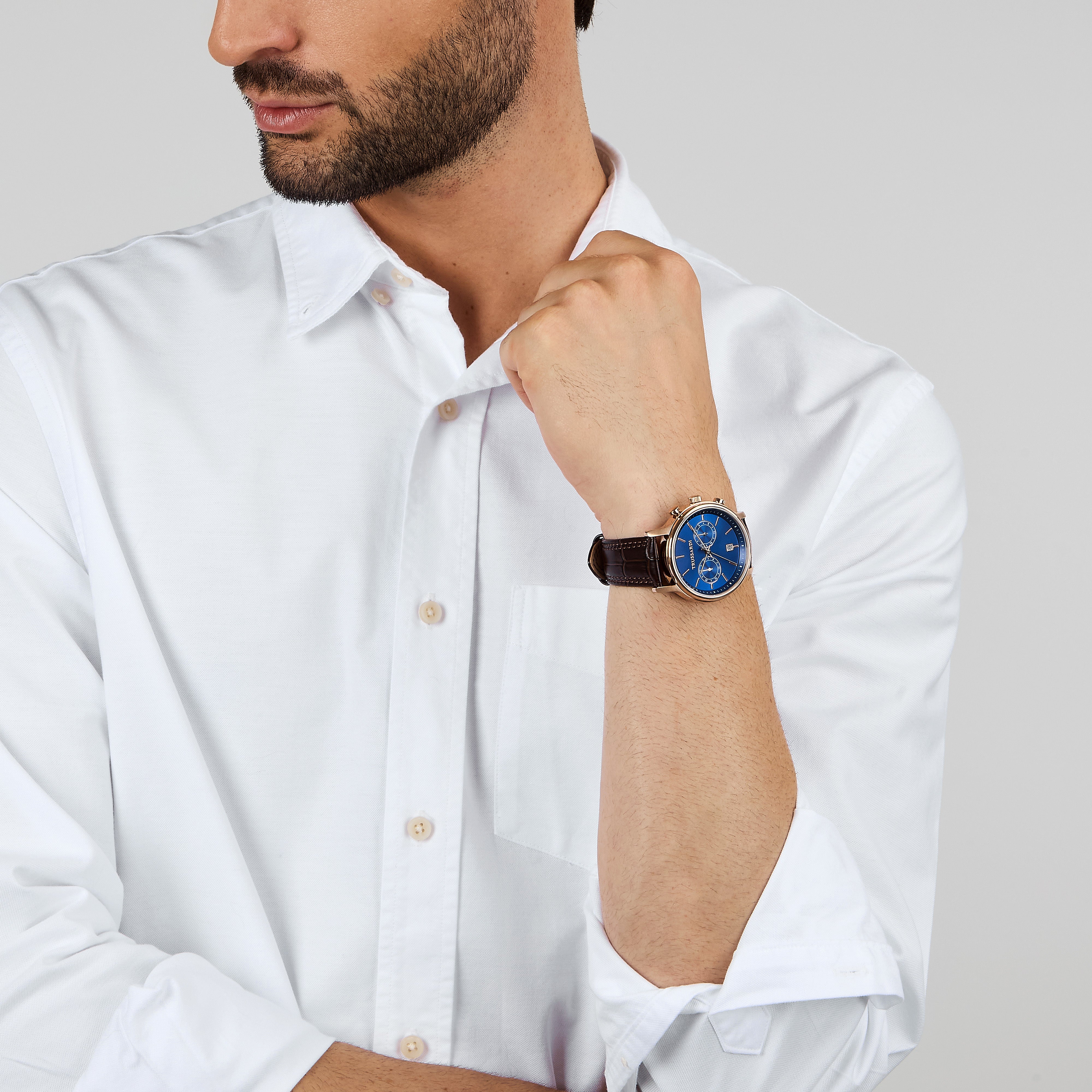 Ceas bărbătesc de 42 mm cu curea din piele maro, T-Inedito, Trussardi