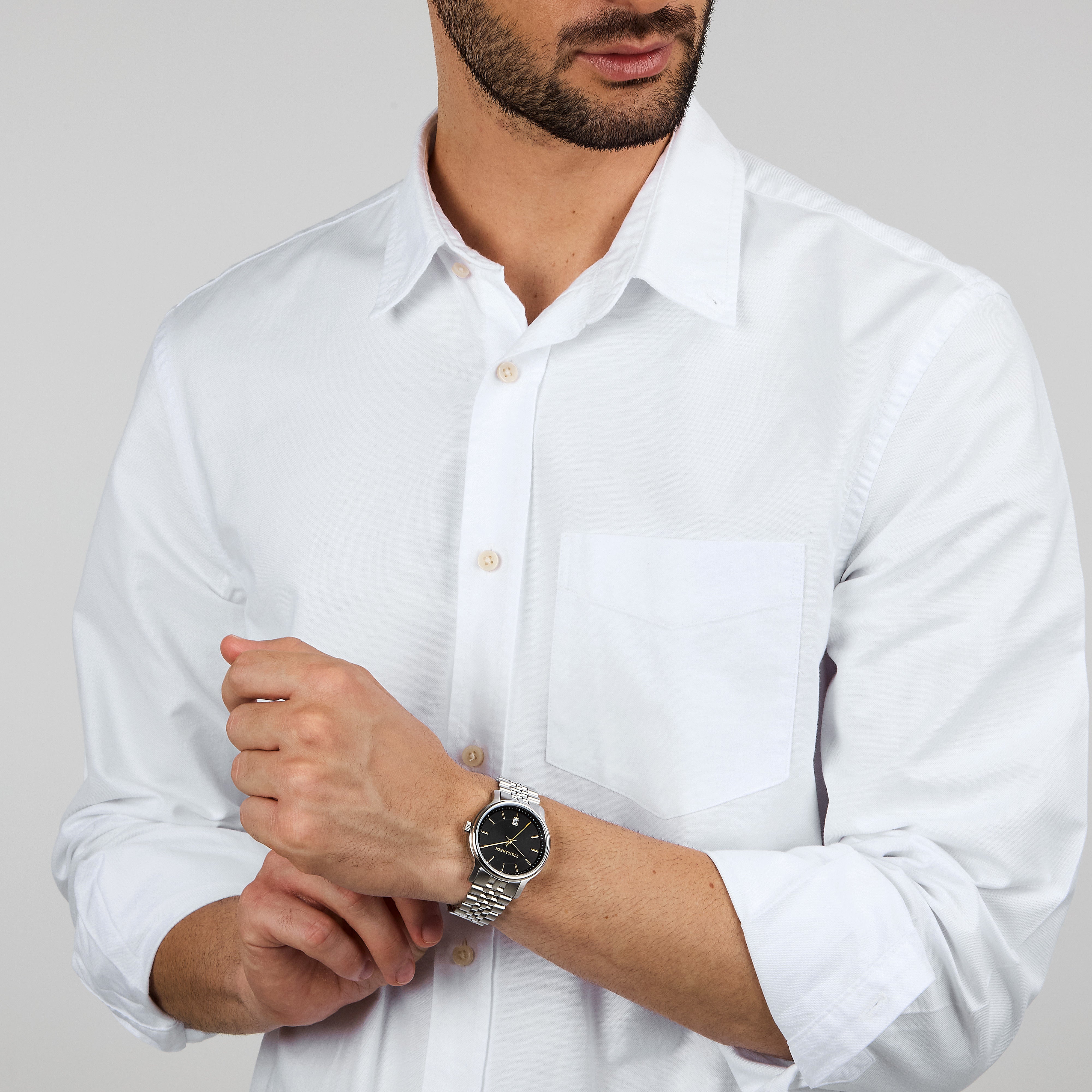 Ceas bărbătesc T-Inedito 39mm, cadran negru cu efect de soare, Trussardi