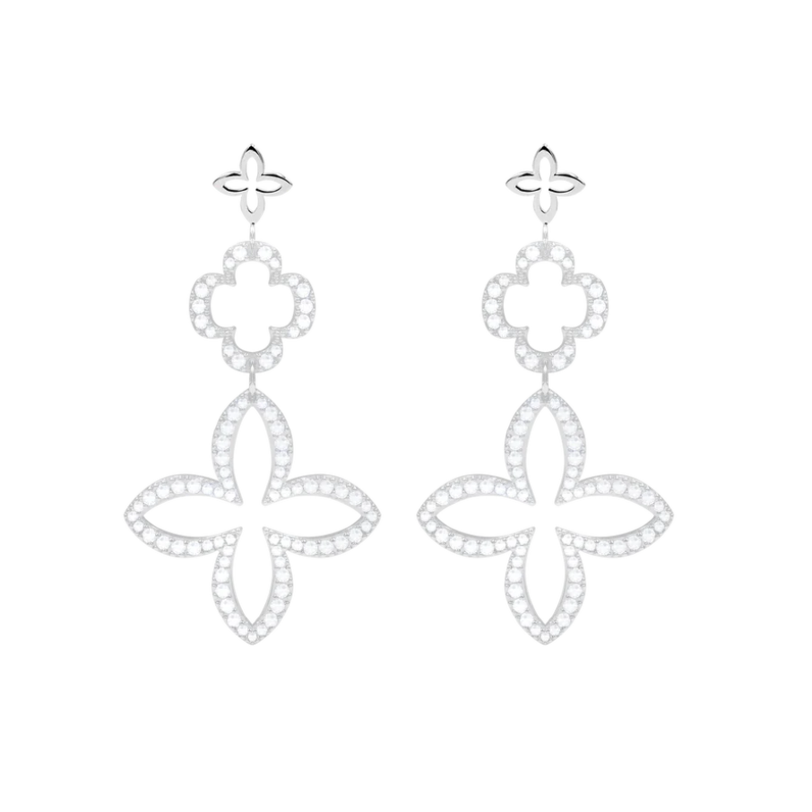 Women's earrings modular Lilia 7 cm silver-plated with white zirconia, Lilou