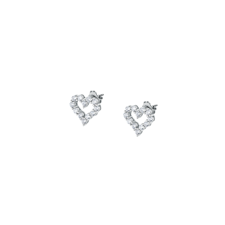 Women's earrings sterling silver Tesori heart-shaped with zirconia stones, MORELLATO