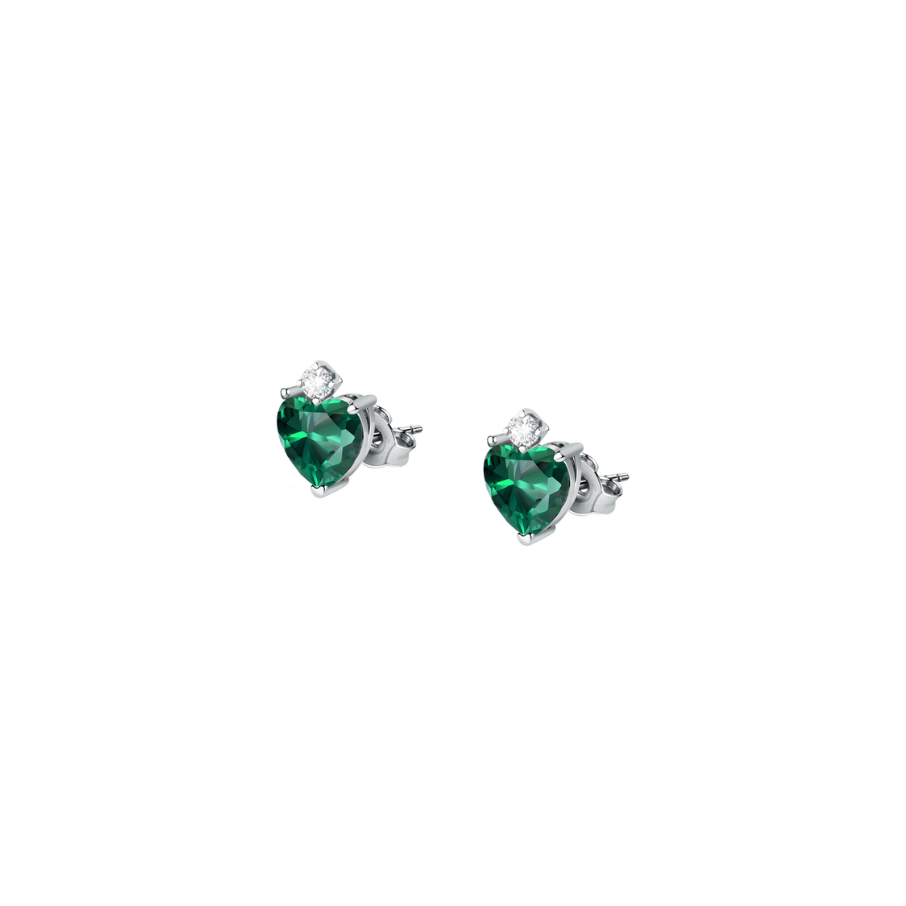 Women's earrings sterling silver Tesori Emerald heart-shaped