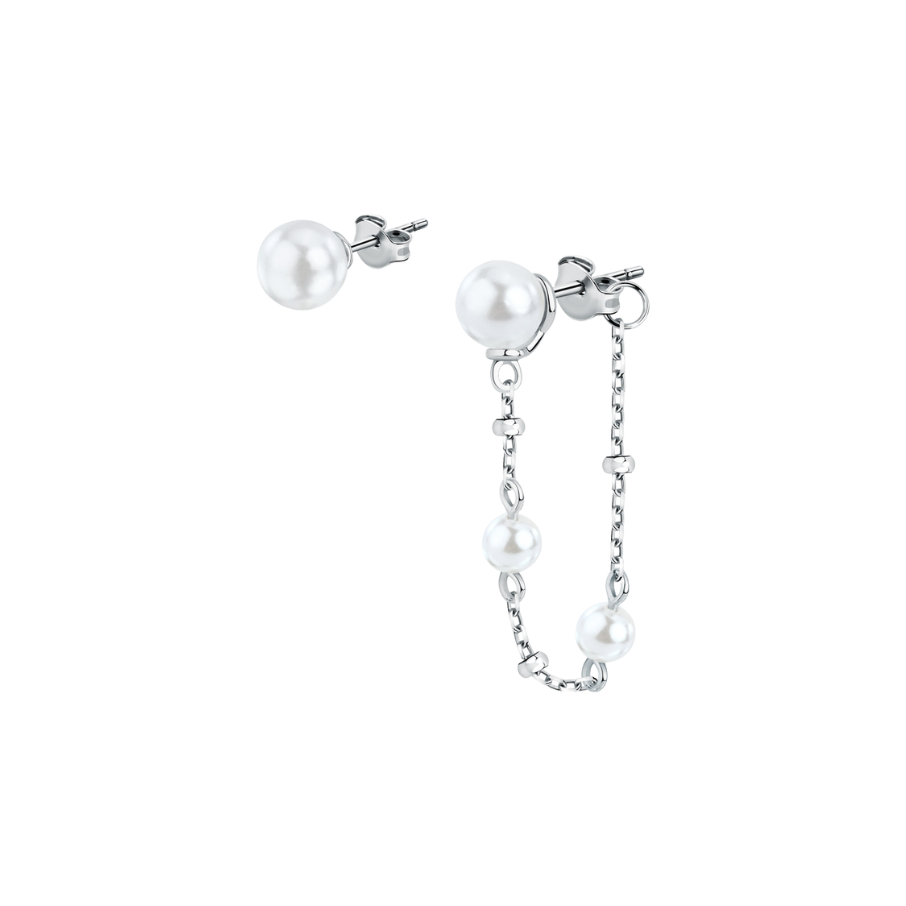 Women's earrings sterling silver asymmetric with pearls, MORELLATO