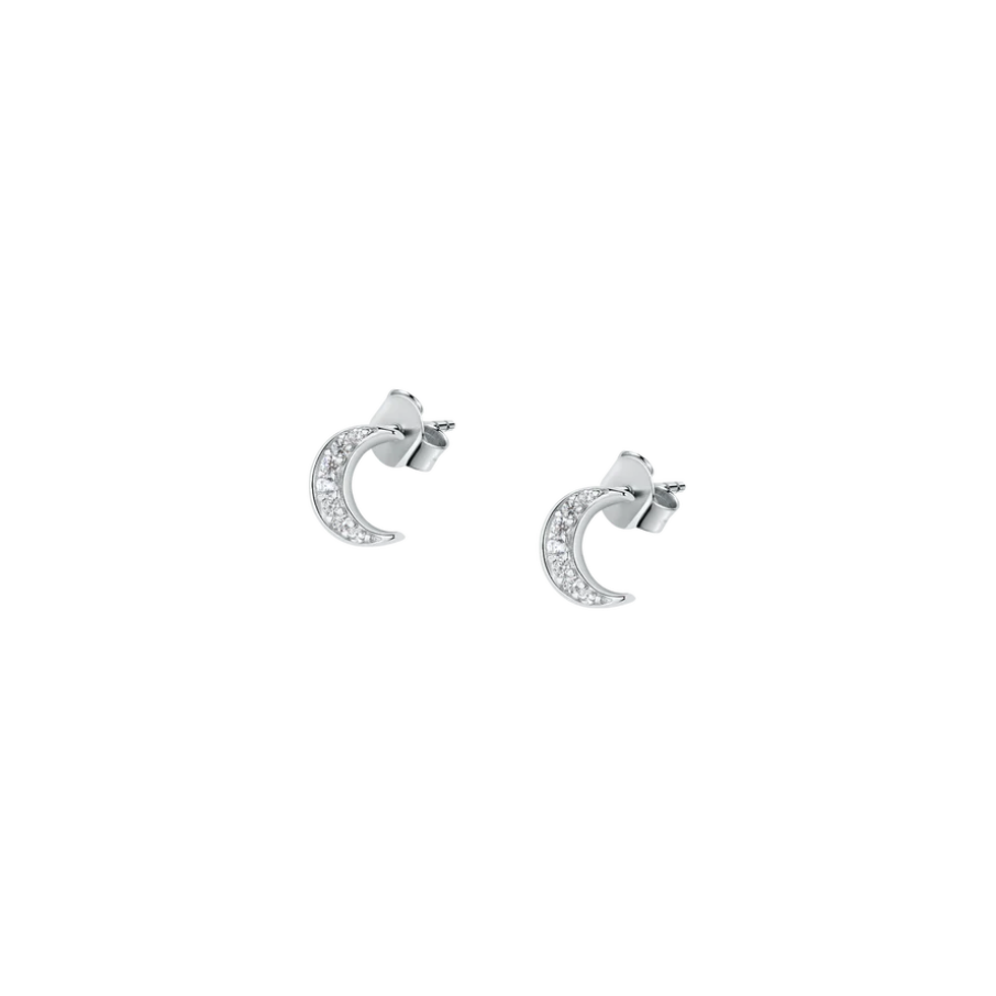 Women's Silver Stud Earrings in the Shape of a Crescent Moon, LA PETITE STORY