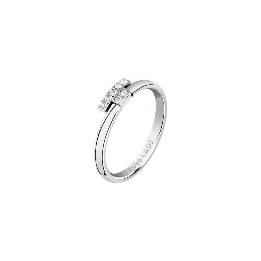 Women's ring T-LOGO SS with white crystal, TRUSSARDI
