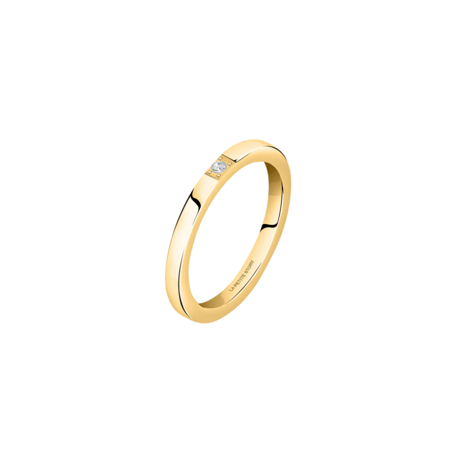 Women's steel ring in folden finish with stone, LA PETITE STORY