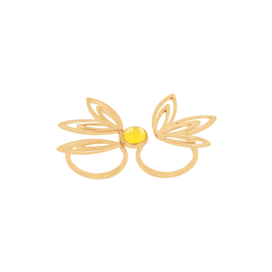 Women's ring Sunshine statement for two fingers with citrine gold-plated, Lilou