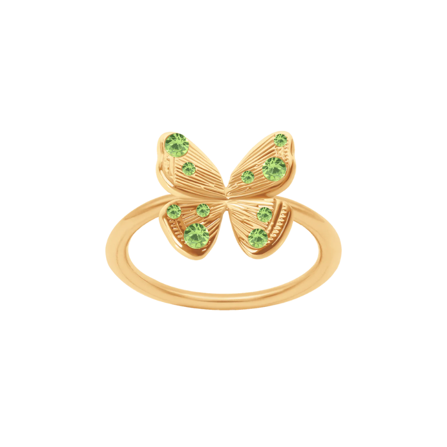 Inel dama Papillon 1,1 cm cu cristale verzi, placat cu aur, Lilou