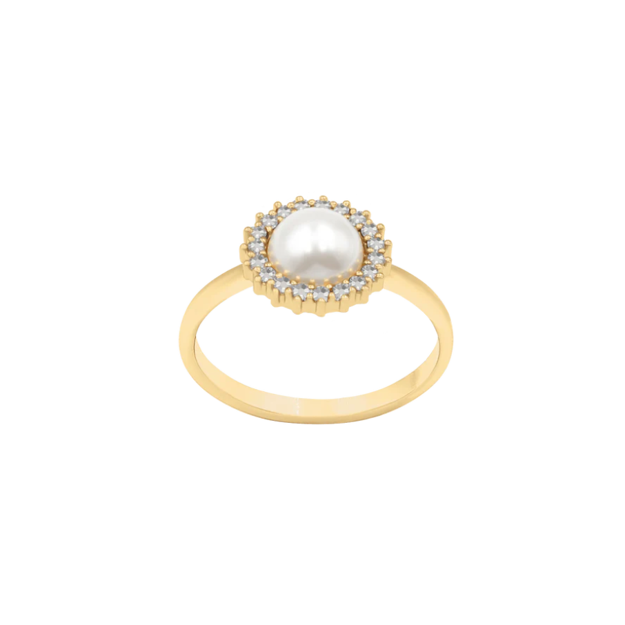 Women's ring Cosmos with white pearl gold-plated, Lilou