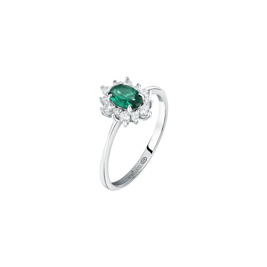 Women's ring sterling silver Tesori Kate emerald green with zirconia stones, MORELLATO