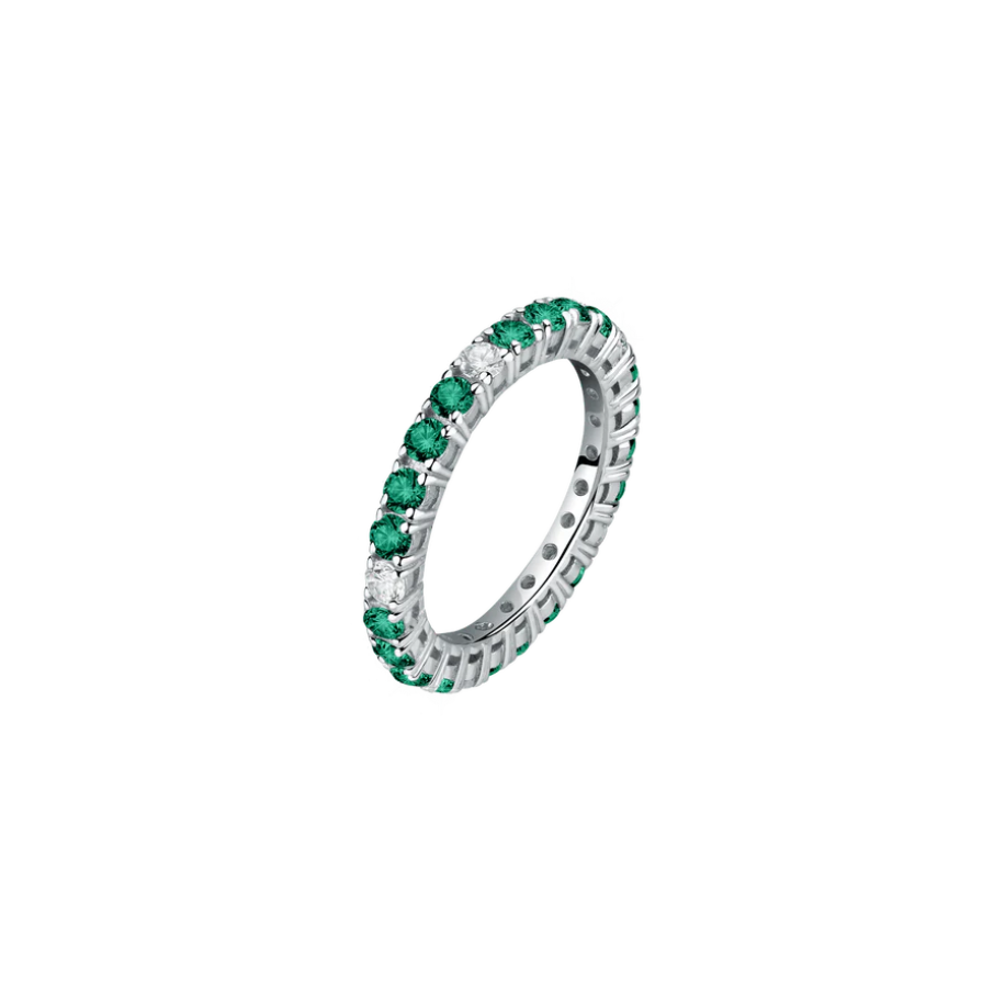 Women's ring sterling silver Tesori Emerald with shiny white and green row, MORELLATO