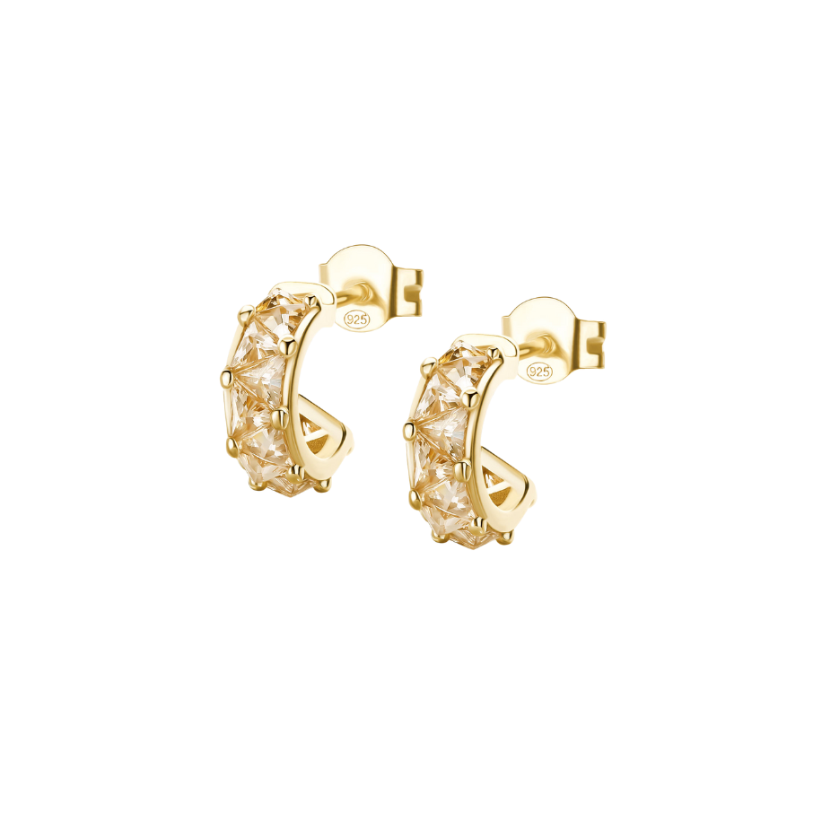 Women's silver earrings VITTORIA hoops gold-plated, champagne zirconia, ROSATO