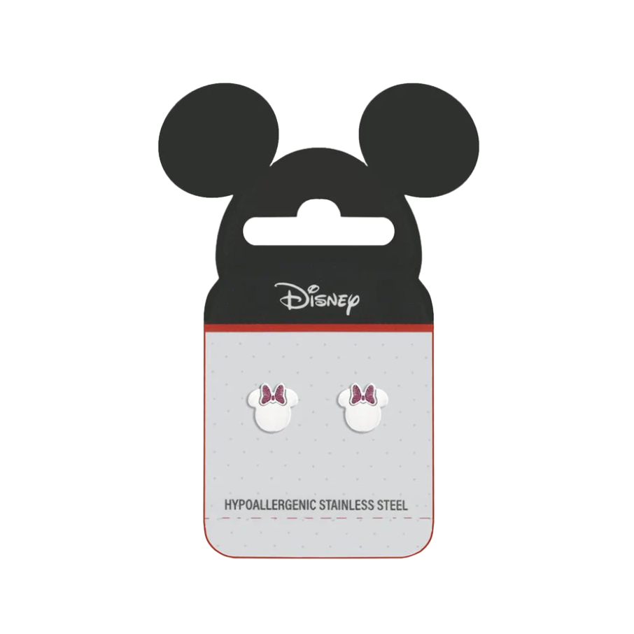 Cercei copii stud alb cu fundita rosie Minnie, DISNEY