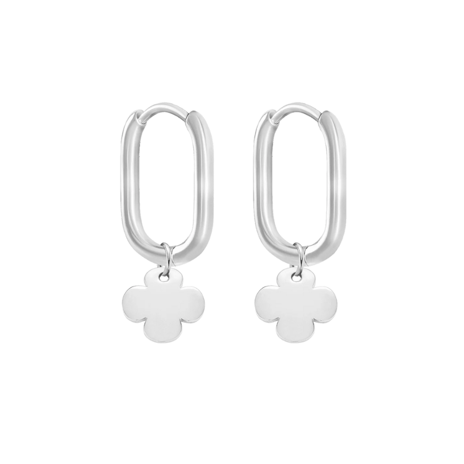 Women's earrings sterling silver rectangular with clover-shaped charms, Lilou