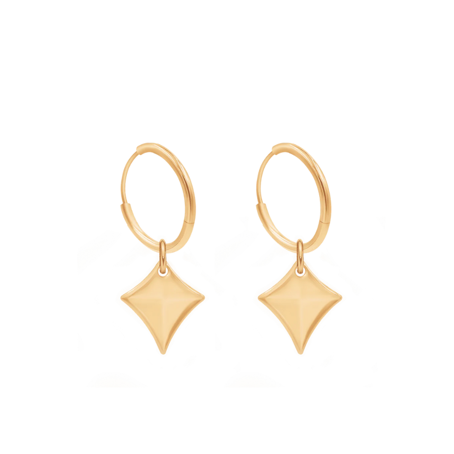 Cercei dama rotunzi cu pandantiv in forma de zmeu, placati cu aur, Lilou