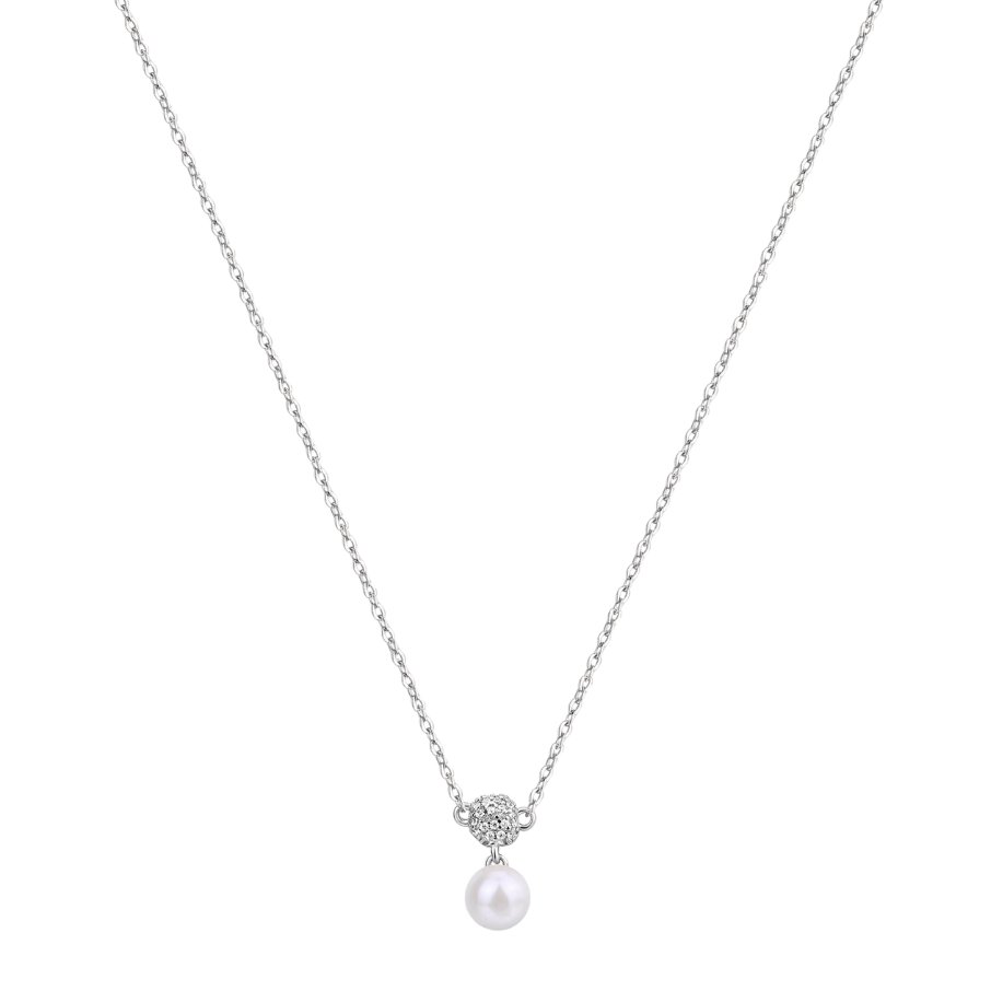 Colier de dama argint AZZURRA scurt, zirconiu alb si perla naturala, 44cm, ROSATO